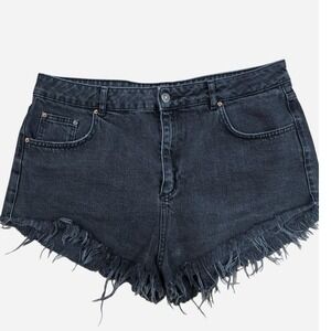 TOPSHOP MOTO KIRI Black Denim Frayed Hem Cutoff Shorts Women's Size 12‎